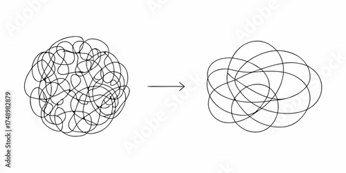 A chaotic tangled mess transforms into a more organized and structured pattern
