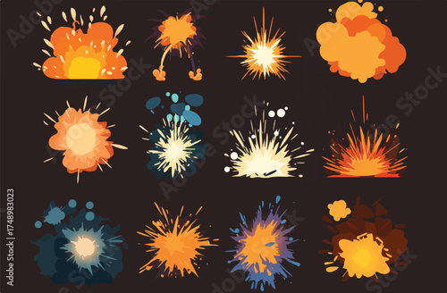Explosive Energy: A collection of dynamic illustrations capturing the vibrant and chaotic essence of explosions, with a stunning display of motion and color.