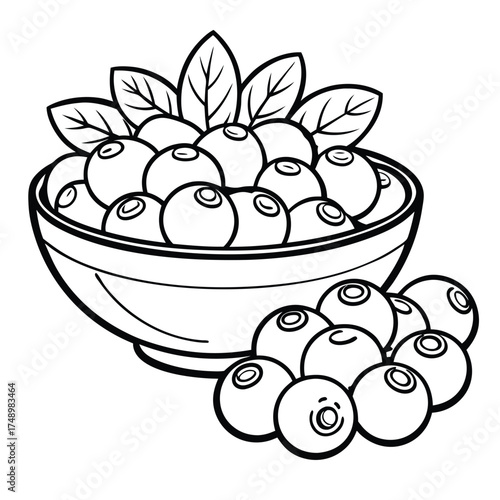 Blueberry Bonanza: Coloring Page with Scattered Berries in a Bowl
