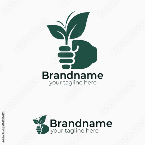 Strong Hand Holding Sprout Leaf Logo Vector Icon Design Template for Agriculture Eco Nature Conservation Growth