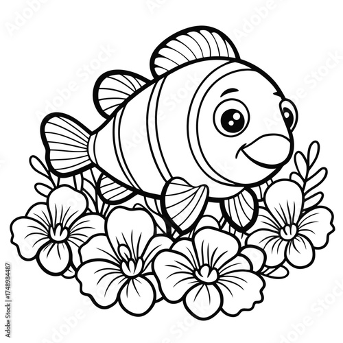 Vibrant Coloring Page: Clownfish Swimming Amidst Colorful Anemones