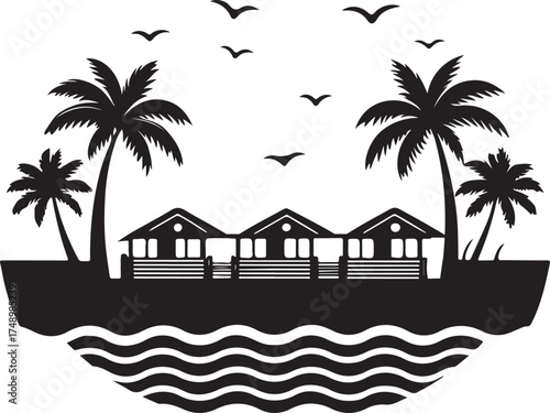 Tropical Paradise Beach Hut Silhouette
