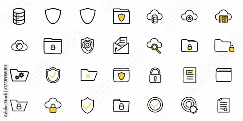 Secure cloud data solutions with modern, scalable vector icons for enhanced digital safety and efficient information management for your tech projects