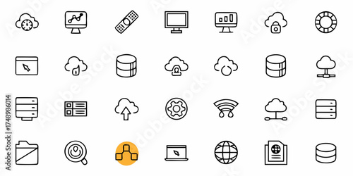 Elevate your tech visuals with this versatile set of 24 icons, perfect for illustrating cloud computing, data management, and IT solutions in a modern style