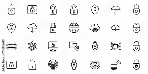 Elevate Your Security Designs with this Versatile Collection of Hand-Drawn Style Data Protection, Cyber Security, and Privacy Icons for a Modern and Professional Look