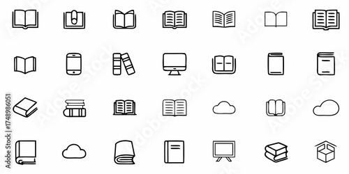 Educational icons showcasing learning resources and digital education, perfect for online courses, libraries, or educational websites, a blend of tradition and technology