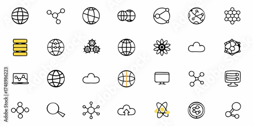 Connect the World with Modern Network Icons: Perfect for UI Design, Technology Startups, and Global Business Concepts. Enhance Your Project with These Stylish Network Elements