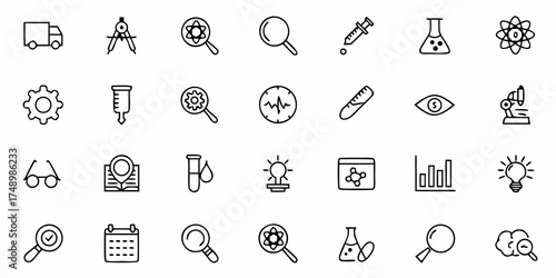 Engaging Science and Business Icons Set for Creative Projects, A Versatile Collection of Research, Analytical, and Scientific Symbols for Your Designs, Marketing and Presentations