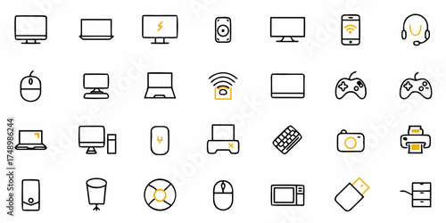 Connect with Tech Icons: Modern Device Line Art for Web, App and UI Design, Ideal for Tech Blogs and Gadget Reviews, Fresh minimalist style for your digital projects