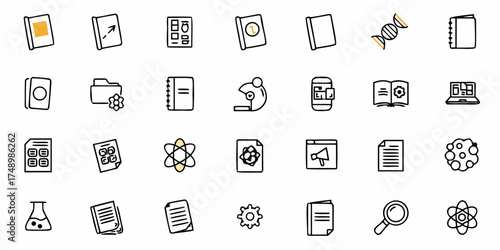 Engaging science study tools for students, offering a diverse collection of educational elements and research icons perfect for illustrating learning and discovery