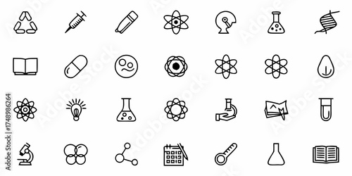 Explore science with this collection of icons perfect for educational materials, presentations, or design projects, covering biology, chemistry, and general science