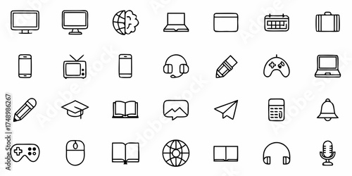 Hand Drawn Style Icon Set for Education, Technology, and Communication - Perfect for Websites, Apps, and Infographics; Scalable Vector Origin for Crisp Visuals
