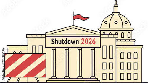 Government Shutdown 2026: An illustration of a government building with Shutdown 2026 displayed, signifying potential government shutdown and its effects.