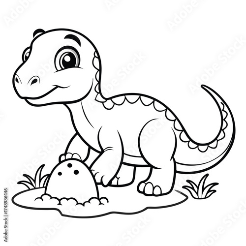 Detailed Coloring Page of Iguanodon Dinosaur Digging in Soil