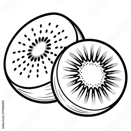 Coloring Page Featuring a Sliced Kiwi for Kids to Color