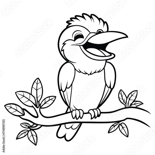 Hilarious Kookaburra Bird Laughing in a Tree Coloring Page