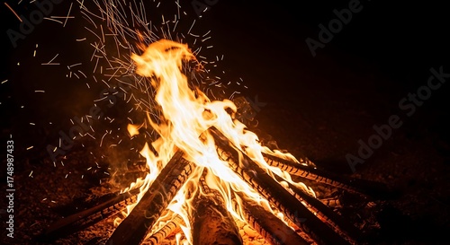 Wallpaper Mural Campfire Blaze - Warmth and Light in the Darkness of Night. Torontodigital.ca