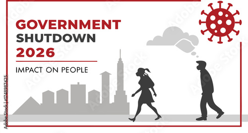 Government Shutdown Impact: A thought-provoking graphic illustrating the potential impact of a government shutdown on citizens, with a city skyline and silhouettes.