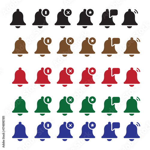Collection of colorful notification bell icons representing alerts, messages, and updates