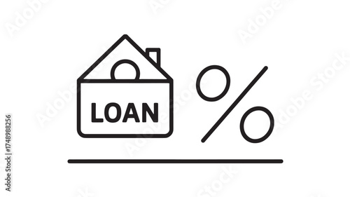 Conceptual illustration of a home loan with a percentage symbol, representing interest and finance.