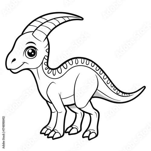 Detailed Coloring Page of a Parasaurolophus Dinosaur Drawing