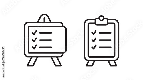 Simple checklist icons on a whiteboard and clipboard for planning or task management.
