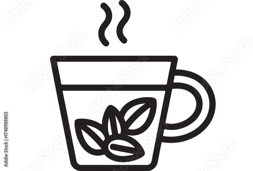 Steaming cup of herbal tea with fresh mint leaves, a soothing beverage