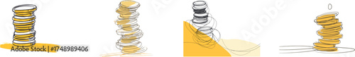 Continuous line stock illustration featuring money and gold coins