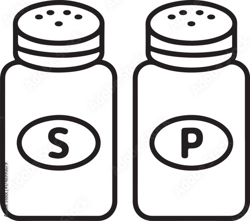 Simple line art illustration of salt and pepper shakers