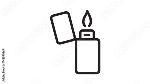 Simple line drawing of a lit lighter with an open lid, symbolizing ignition and energy.