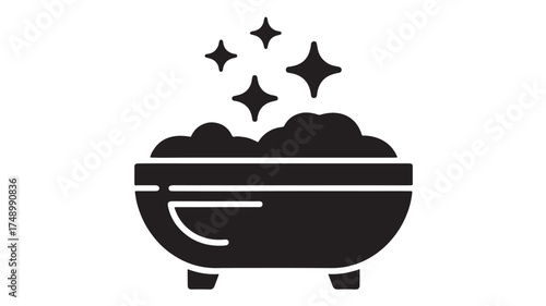 Bubbling cauldron with magical sparkles, symbolizing potions and enchantment.