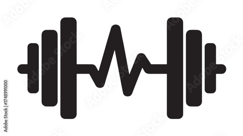 Symbol of fitness and health, combining a heartbeat line with a barbell.