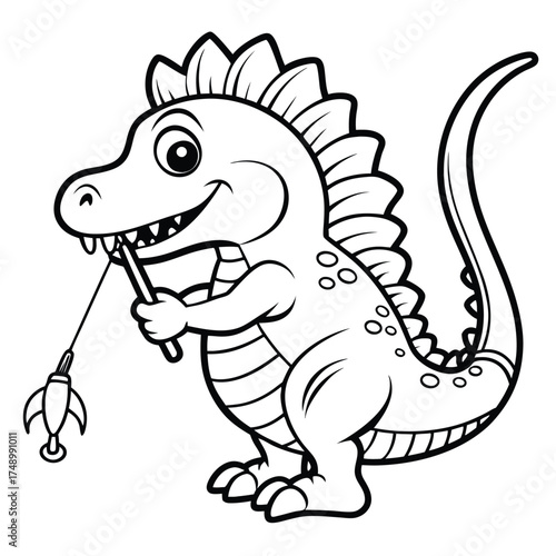 Color-Your-Own Majestic Spinosaurus on a Fishing Adventure