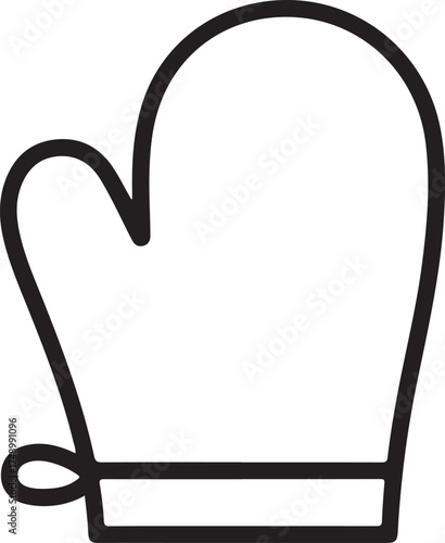 Simple line art icon of a kitchen oven mitt for cooking and baking