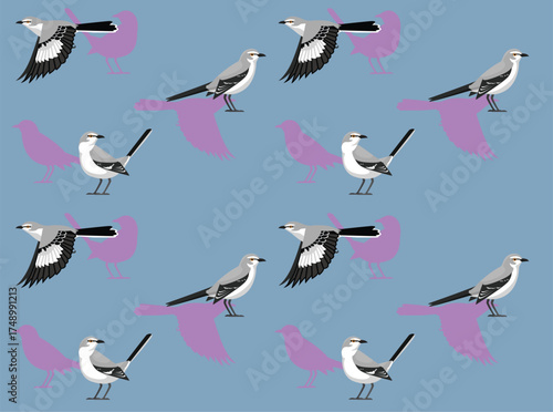 Bird Mockingbird Cute Cartoon Character Seamless Wallpaper Background