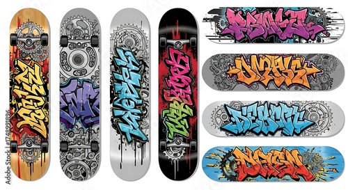 Skateboard Designs - A Collection of Artistic Skateboards with Graffiti Art.