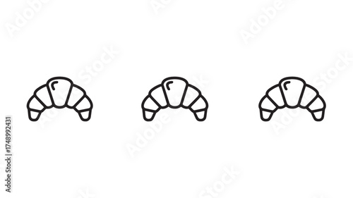 Three simple line art croissants arranged in a row, representing breakfast or bakery.