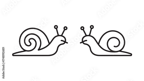 Two stylized snails facing each other with a minimalist design
