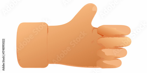 Close up of a stylized orange thumbs up hand gesture against a white background