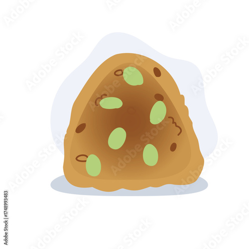 japanese food onigiri cartoon style brown rice ball with green beans healthy asian snack minimalist.