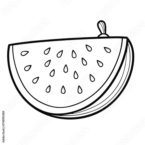 Coloring Page of a Watermelon with Visible Seeds and Detailed Line Art