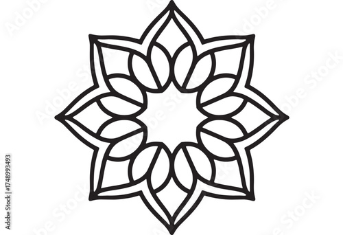 Elegant geometric floral mandala design with clean lines on a white background.