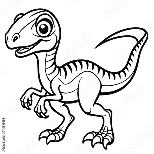 Printable Coloring Page Depicting a Velociraptor Hunting Its Prey with Detailed Features
