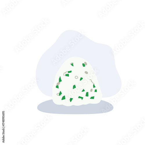 japanese food onigiri rice ball illustration with green herbs.