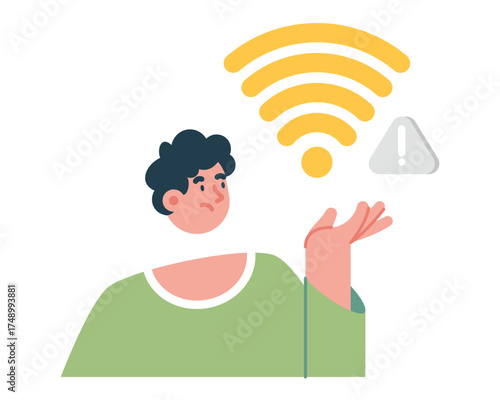 No internet connection illustration, disconnected devices and error alert, for offline mode or network problem concept
