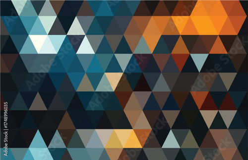 Geometric Abstract Triangles in Blue Orange and Brown Tones