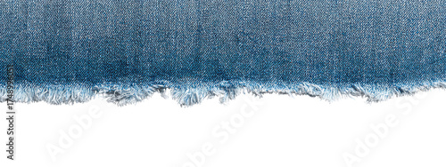 Blue denim fabric with Ripped torn frayed edge isolated on transparent background