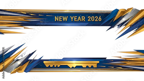 Luxury New Year 2026 Golden Frame Banner Design isolated on transparent background