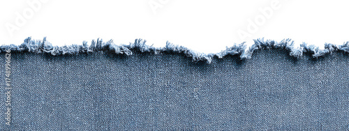 Blue denim fabric with Ripped torn frayed edge isolated on transparent background