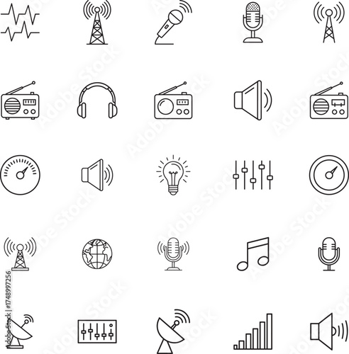 World Radio Day and Audio Broadcasting Icon Set